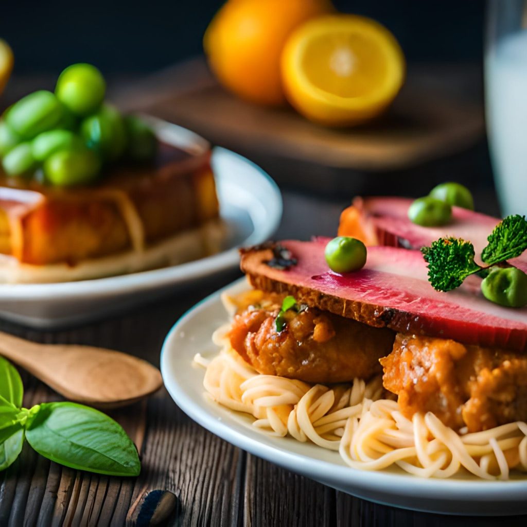 vecteezy_a-plate-of-food-with-noodles-and-meat-on-it-ai-generated_34262809